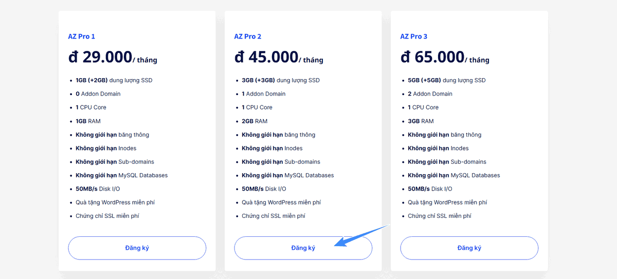 chọn gói hosting azdigi thích hợp
