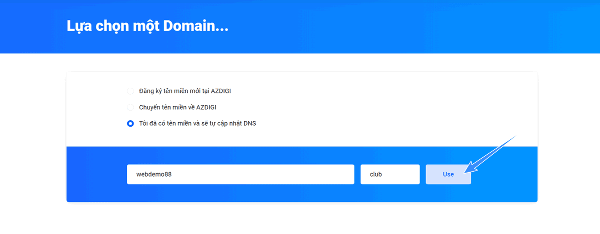 điền tên miền khi mua hosting azdigi