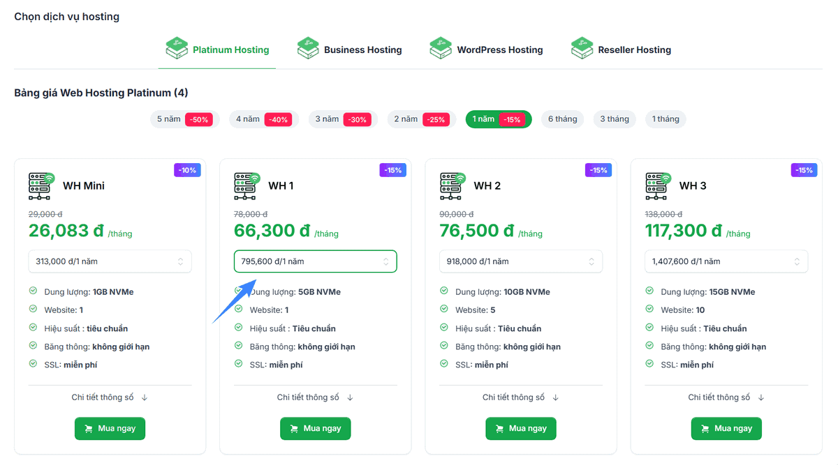 chọn gói hosting nvme trên tino