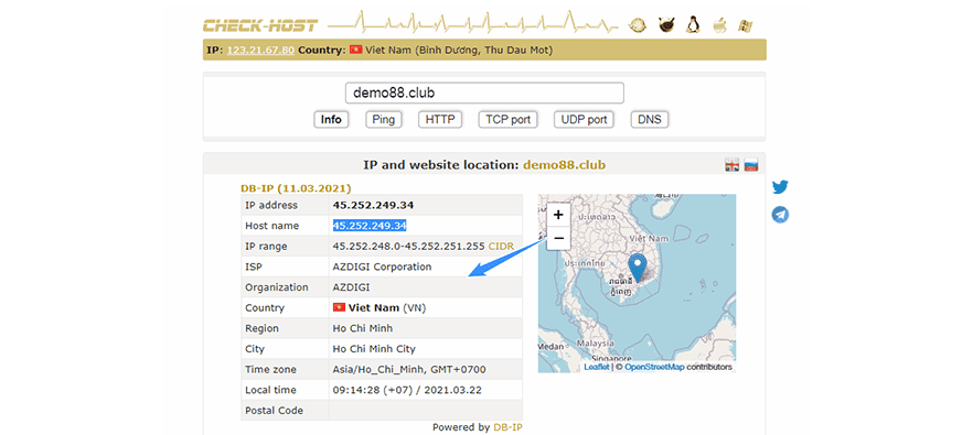 kiểm tra ip khi trỏ về hosting azdigi
