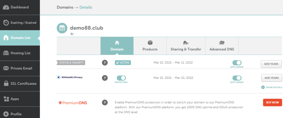 giao dien quan ly ten mien namecheap
