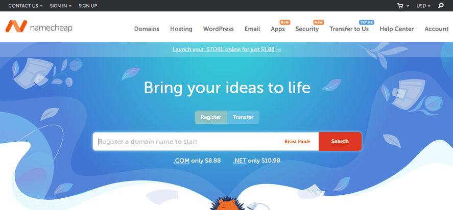 trang chủ namecheap