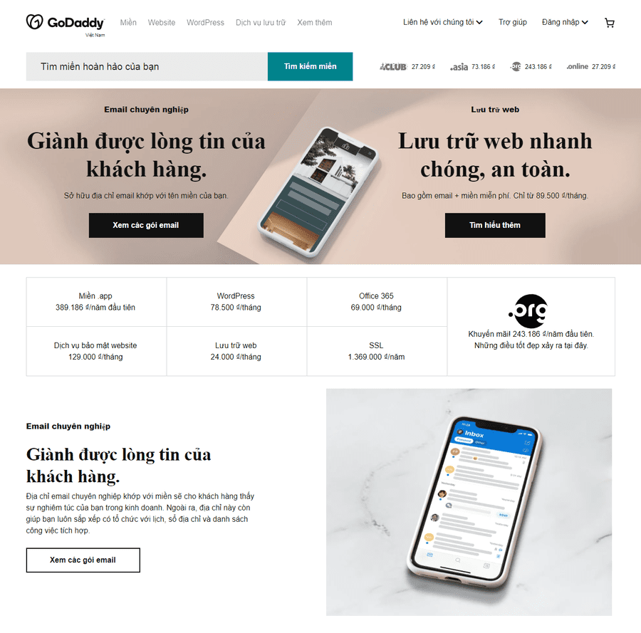 trang chủ nhà cung cấp godaddy