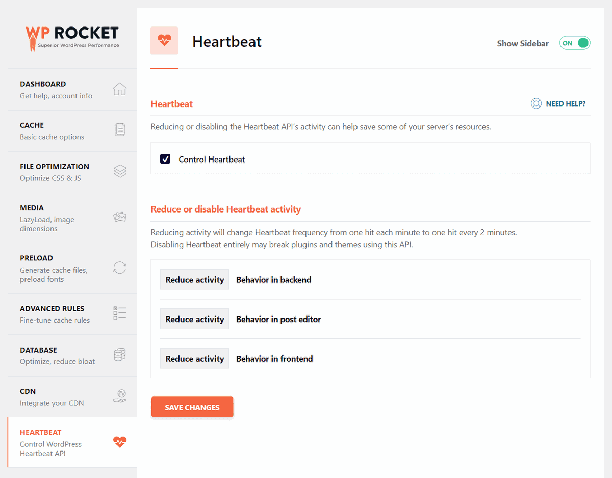 điều chỉnh heartbeat bằng wp rocket