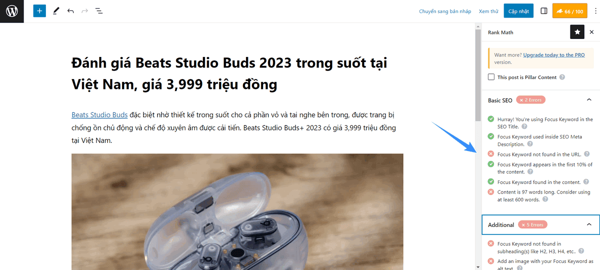 checklist khi viết bài bằng rank math seo