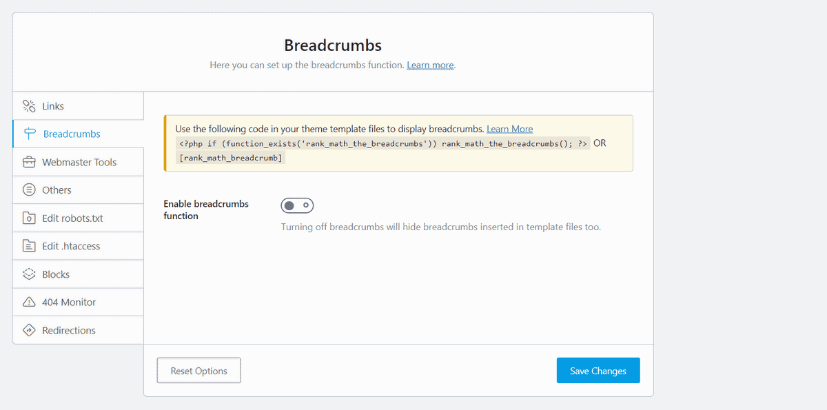 tính năng breadcrumbs trên rank math seo