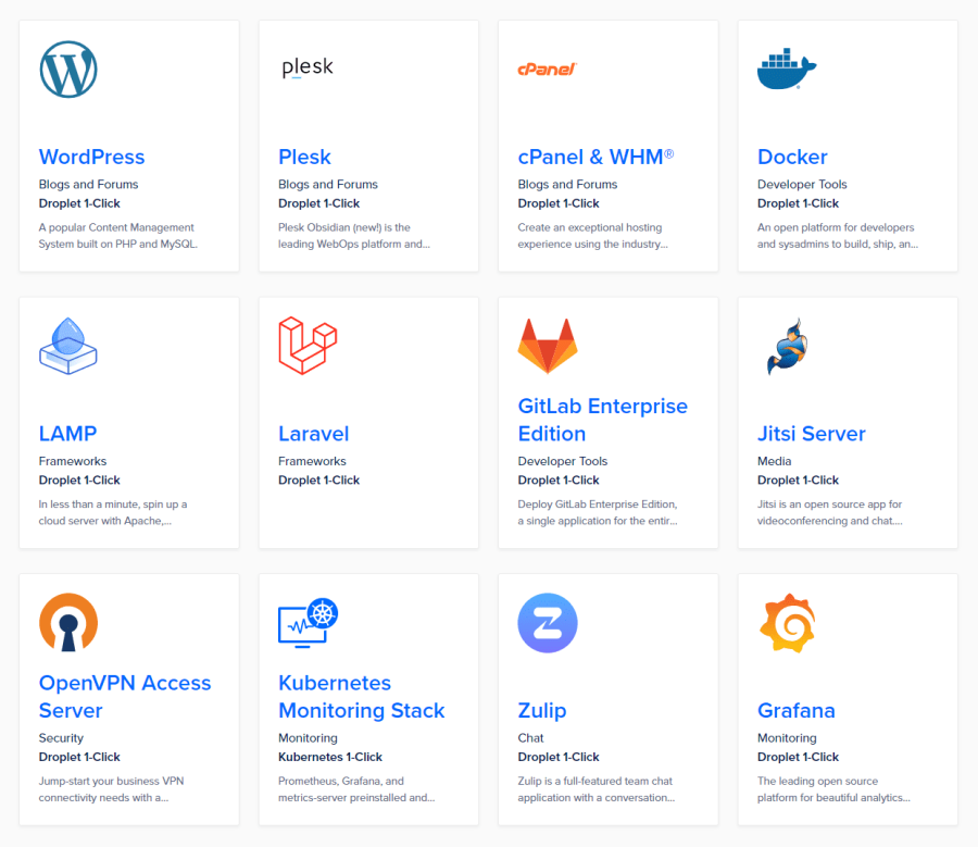 danh sách apps hỗ trợ digitalocean