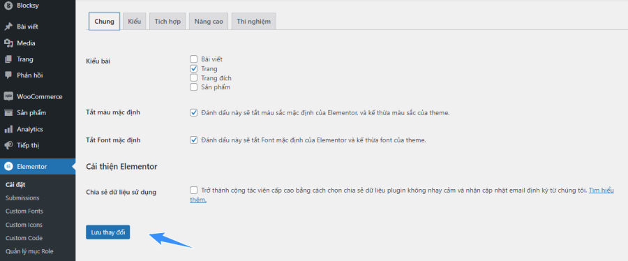 cai dat chung tren elementor pro