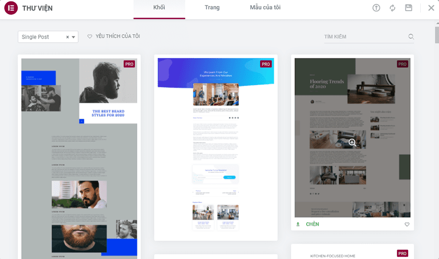 chọn template single post thích hợp elementor