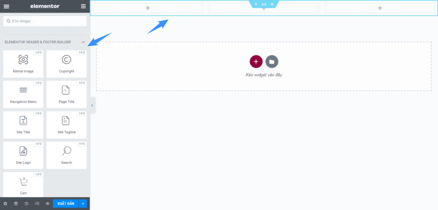thiết lập navigation menu trên elementor builder