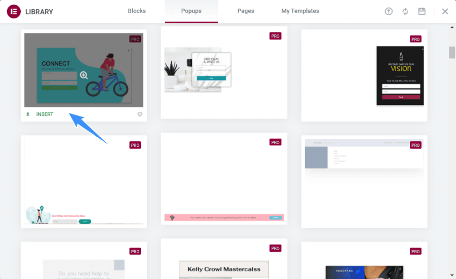 chọn chèn popup trên elementor pro