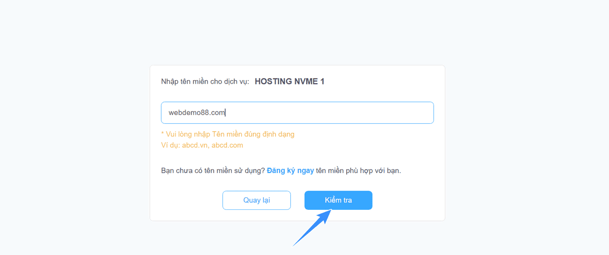 điền tên miền mong muốn để mua hosting vietnix