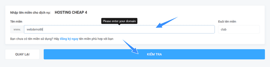 nhập tên miền tại vietnix và kiểm tra