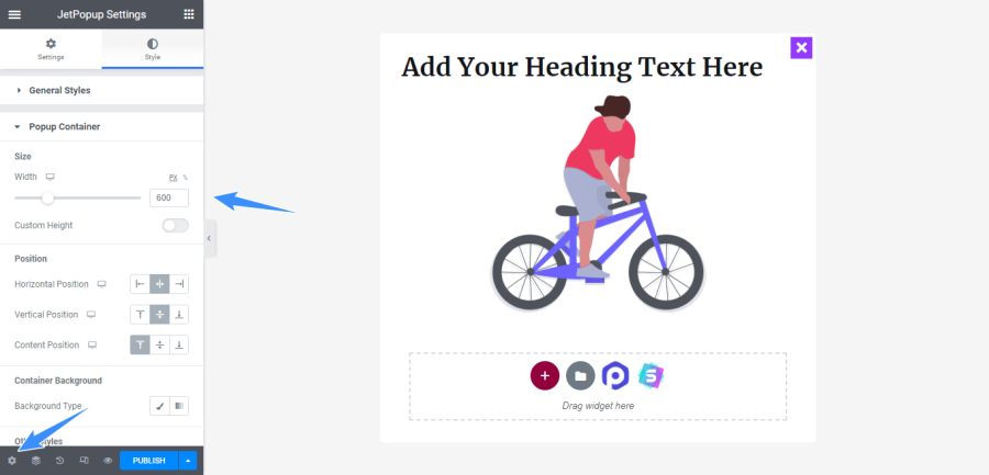 tùy chỉnh layout kích thước trên jetpopup