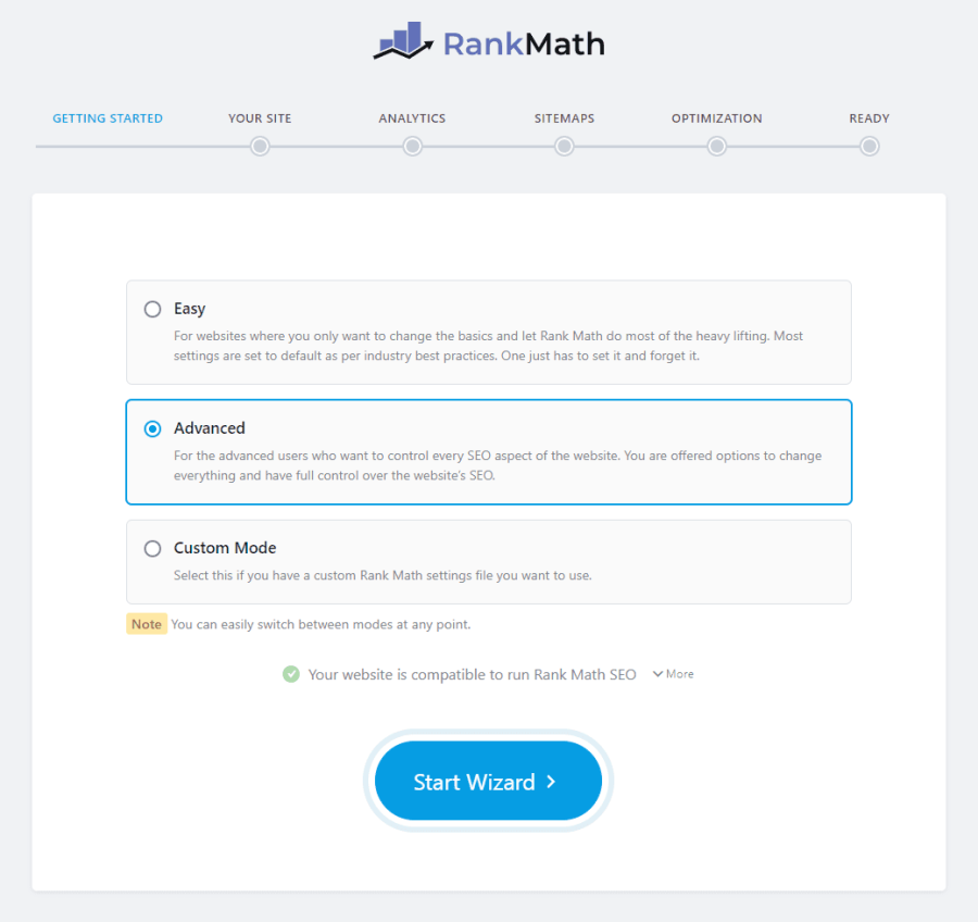 các bước setup wizard rank math seo free