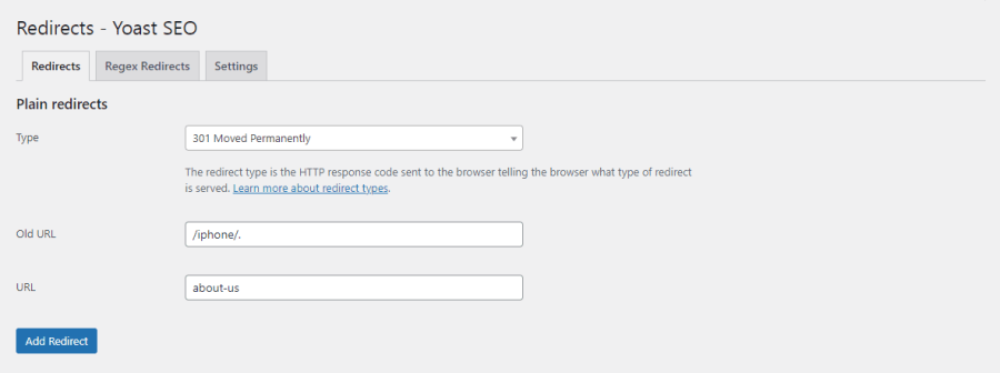 redirect regex yoast seo
