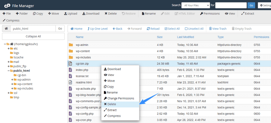 bạn có thể xóa file zip để giảm dung lượng cho host