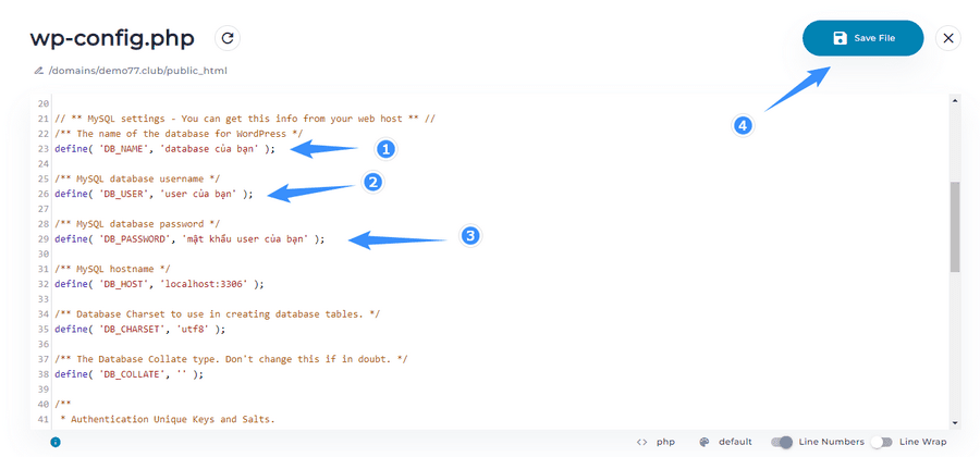 chỉnh sửa file wp-config trên directadmin