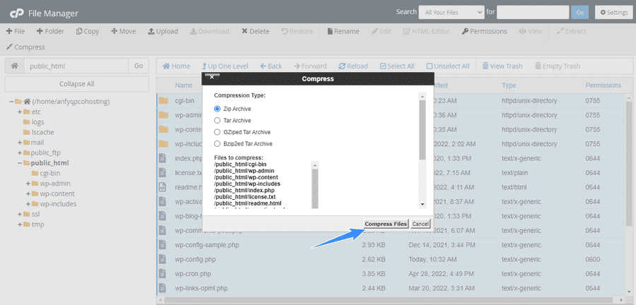 chọn định dạng zip và nhấn compress file