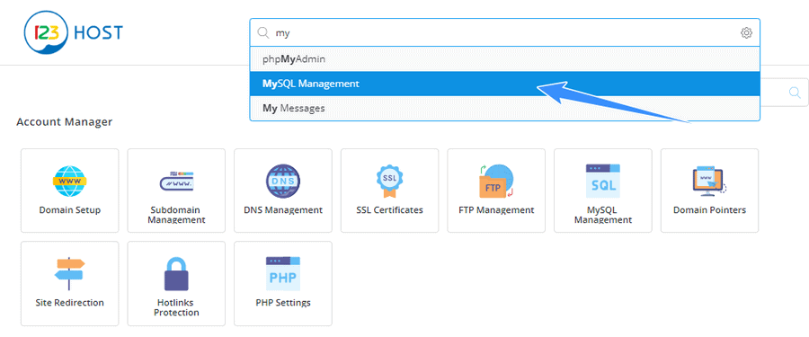 chọn tiện ích mysql management trên directadmin