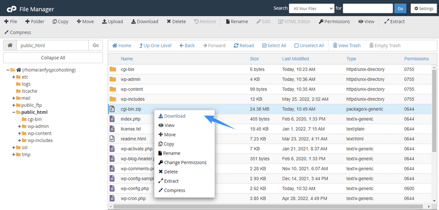 click chuột phải và download file vừa nén về