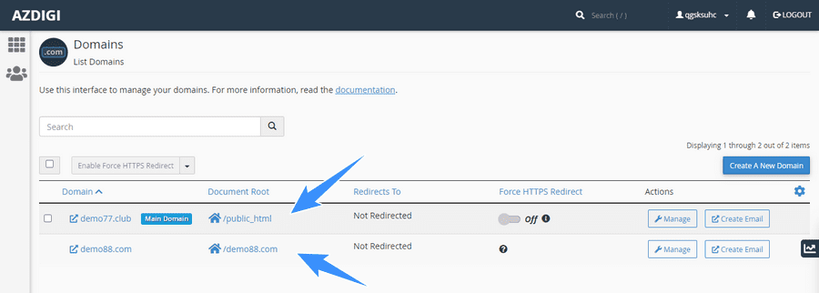 kiểm tra thư mục chính của website cpanel