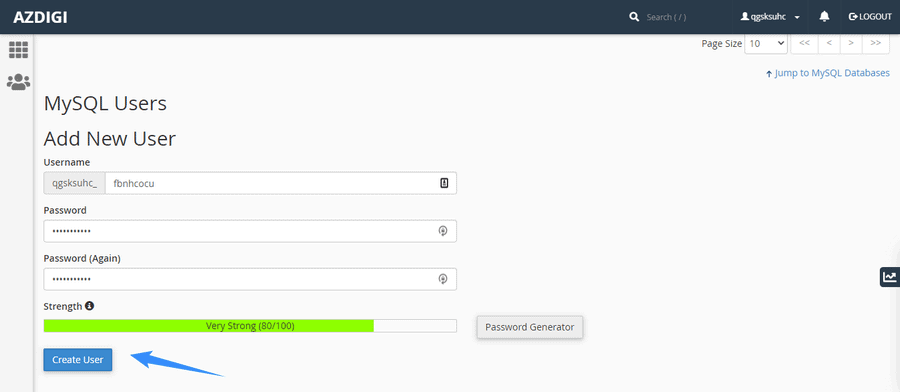tiến hành tạo user cho database