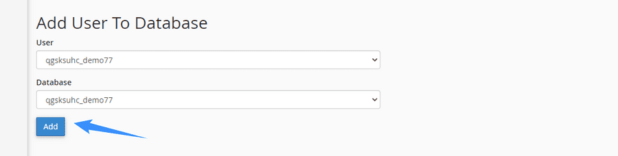 tiếp tục chọn add user cho database cpanel