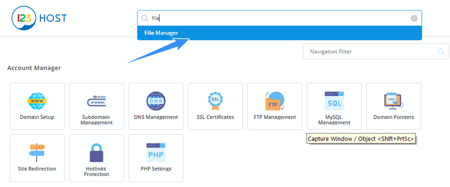 vào tiện ích file manager trên directadmin