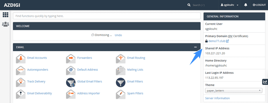 địa chỉ ip hosting trên cpanel