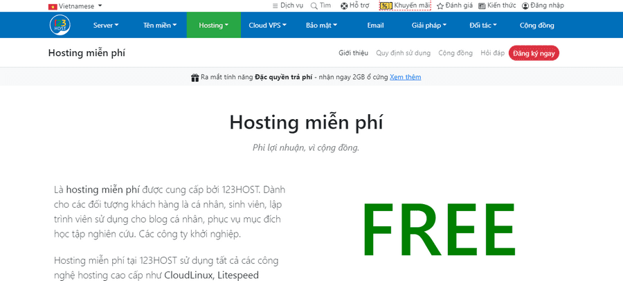 hosting free 123host.vn