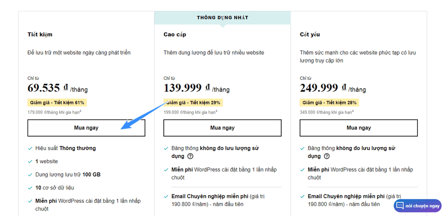 chọn gói hosting godaddy thích hợp