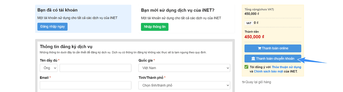 hoàn tất thanh toán khi mua tên miền .vn