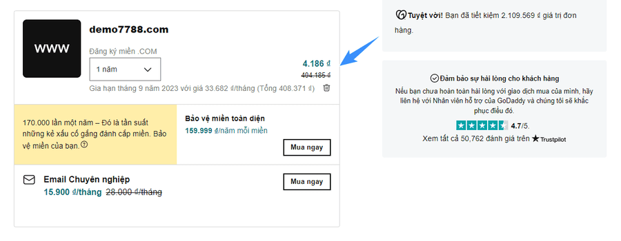 nhận domain miễn phí sau khi mua hosting trên godaddy thành công