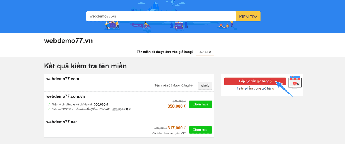 tiếp tụcđến giở hàng tên miền vn inet
