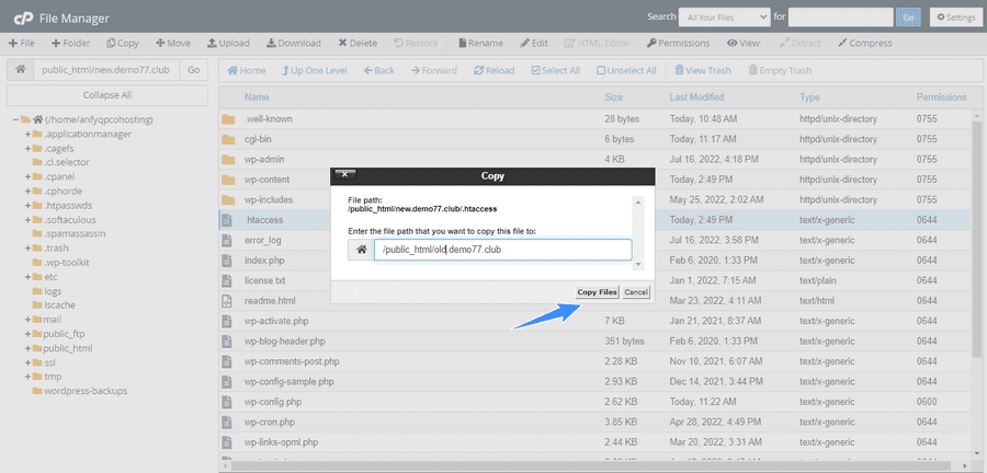 copy .htaccess sang thư mục của website cũ