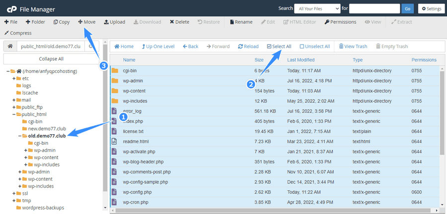 di chuyển nhanh toàn bộ file trong website cũ sang website mới
