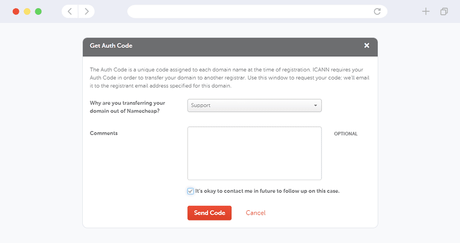 lấy epp code tại namecheap