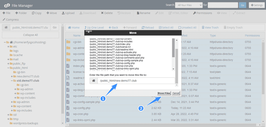 move toàn bộ file sang thư mục của website mới