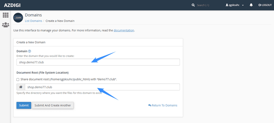 tạo subdomain trên hosting cpanel