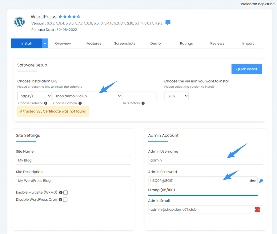thiết lập cài đặt cho subdomain