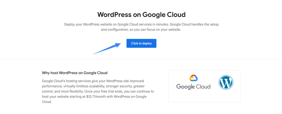 chọn click to deloy free google cloud