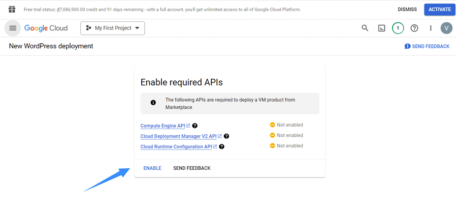 chọn enable google cloud api