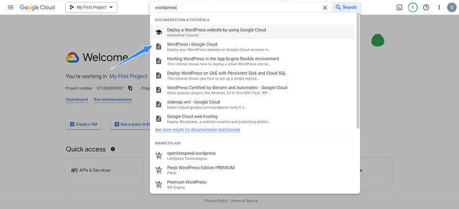 tìm kiếm từ khóa wordpress trên google cloud