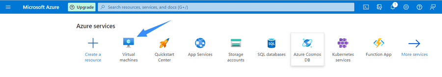truy cập trang chủ microsoft azure chọn virtual machines
