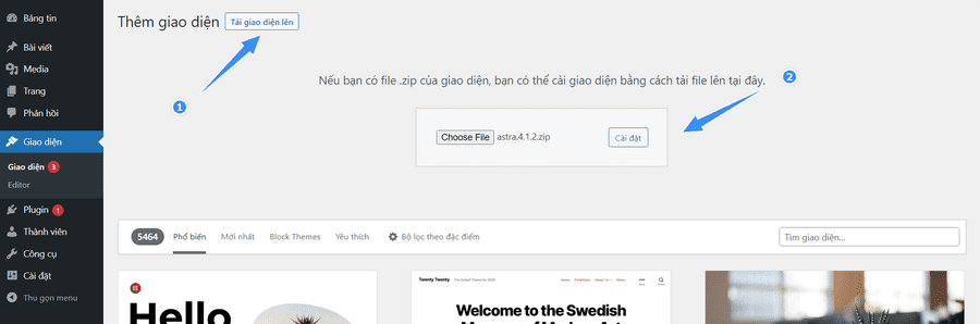 cài đặt giao diện wordpress dạng zip