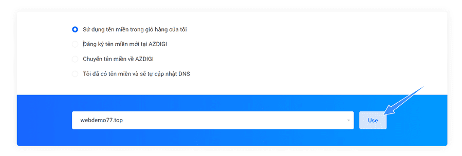 chọn sử dụng tên miền đã có trong giỏ hàng azdigi