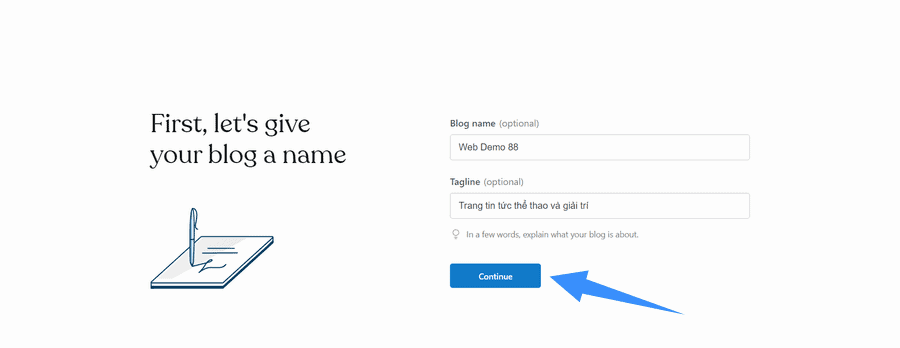 điền blog name và site title cho trang blog wordpress.com của bạn
