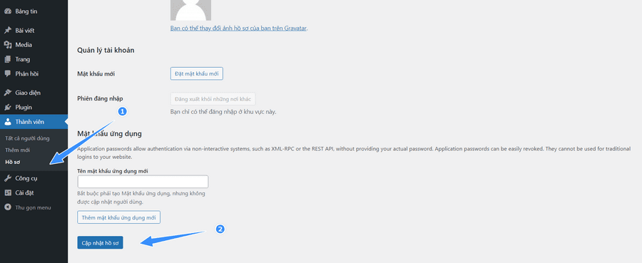 cập nhật mật khẩu cho người dùng wordpress
