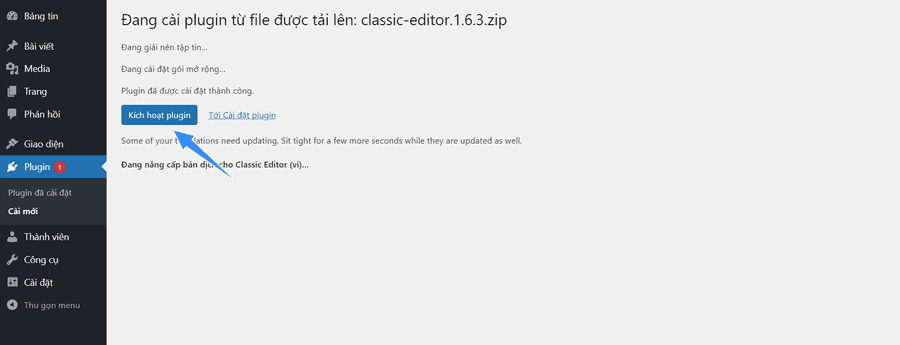 kích hoạt plugin wordpress